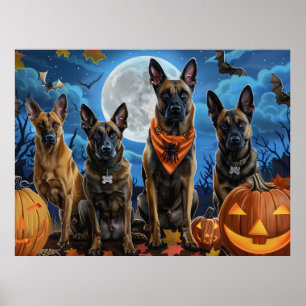 Belgiska Malinoi Halloween Spooky Poster