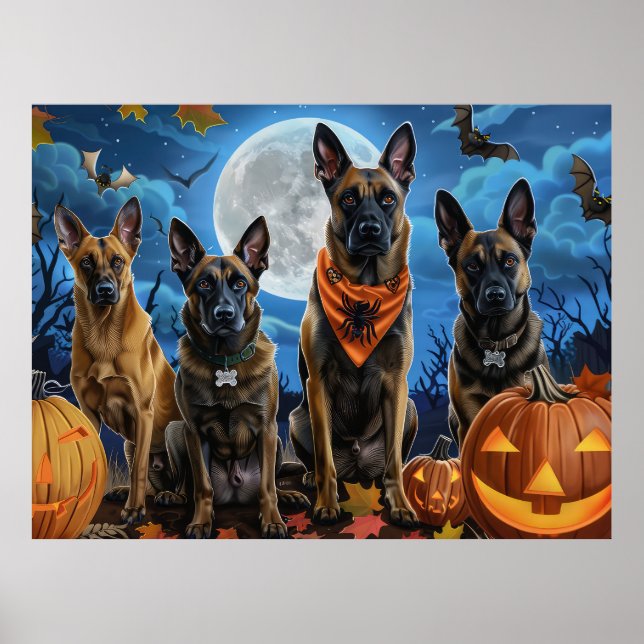 Belgiska Malinoi Halloween Spooky Poster (Framsidan)