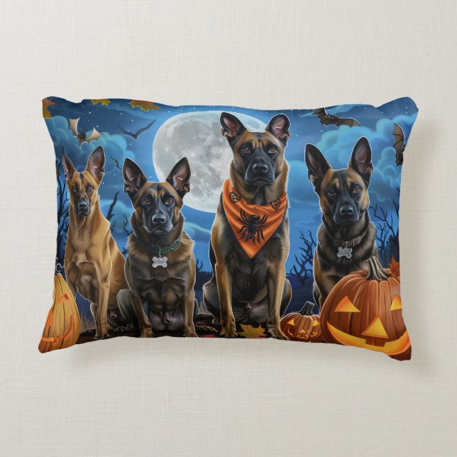 Belgiska Malinoi Halloween Spooky Prydnadskudde (Baksidan)