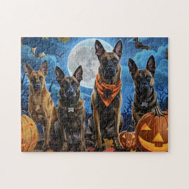 Belgiska Malinoi Halloween Spooky Pussel (Horisontell)