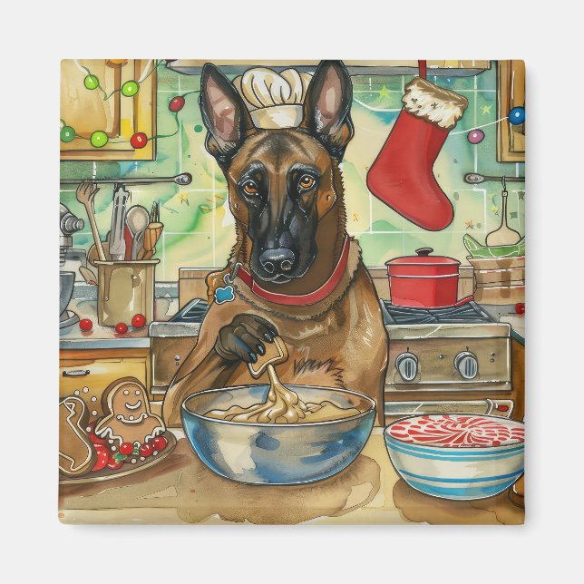 Belgiska Malinoi Helgdag Baking: julafton Magnet (Framsidan)