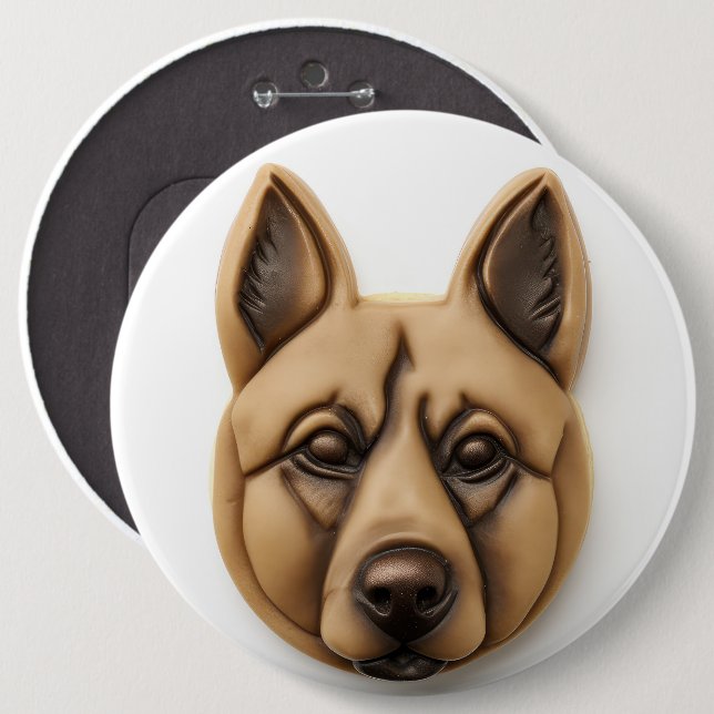 Belgiska Malinoi Hund 3D Inspired Knapp (Framsida & baksida)