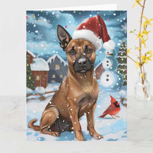 Belgiska Malinoi Hund Winter Wonderland jul Kort (Gul blomma)