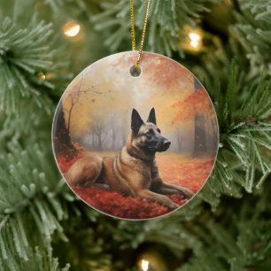 Belgiska Malinoi i Höst löv Fall Inspire Julgransprydnad Keramik