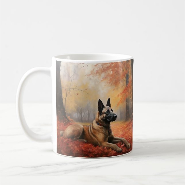 Belgiska Malinoi i Höst löv Fall Inspire Kaffemugg (Vänster)