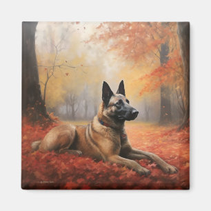 Belgiska Malinoi i Höst löv Fall Inspire Magnet