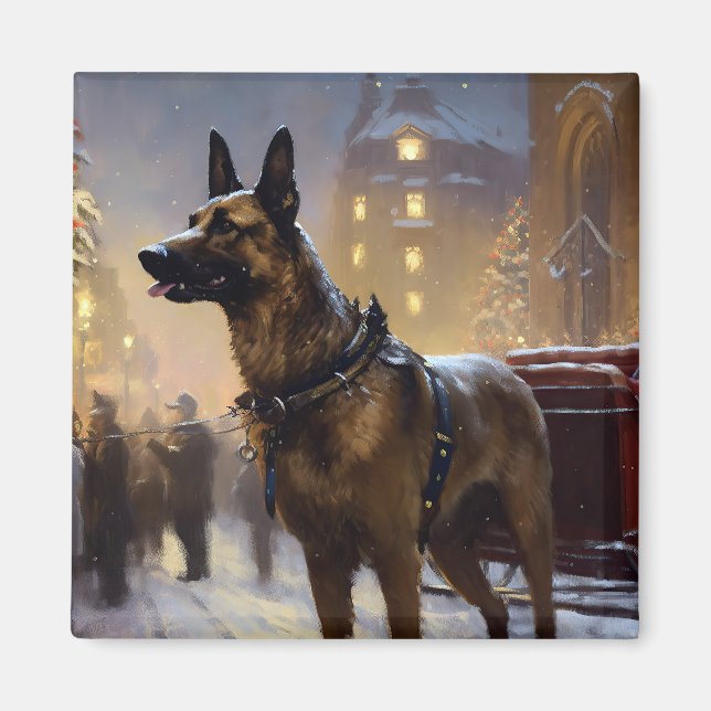 Belgiska Malinoi-julsäsong Magnet (Framsidan)