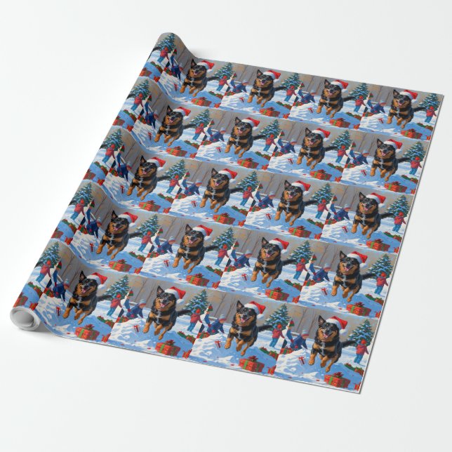 Belgiska Malinoi-julscenen i Snö Presentpapper (Utrullad)