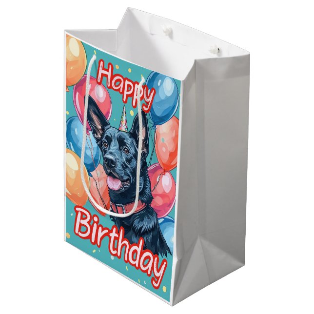 Belgiska Malinoi med Balloons Birthday (Framsidan Vinklad)