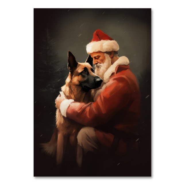 Belgiska Malinoi med Jultomten julafton Bordsnummer (Framsidan)