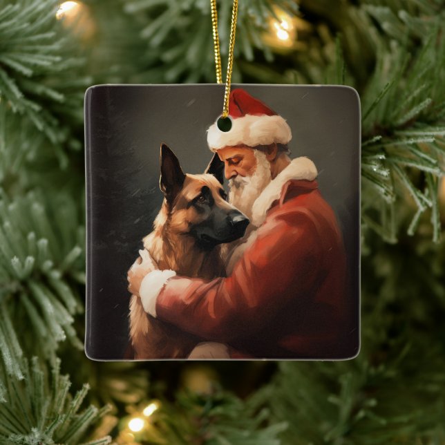 Belgiska Malinoi med Jultomten julafton Julgransprydnad Keramik (Träd)