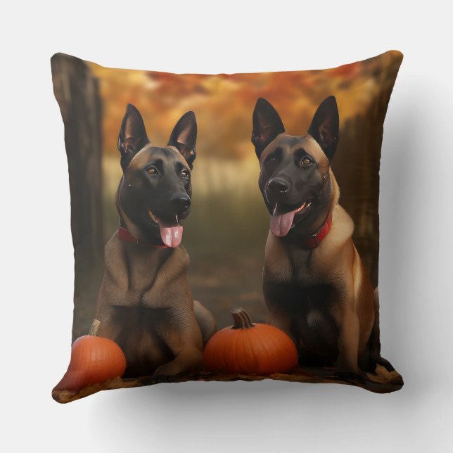 Belgiska Malinoi Puppy Autumn Delight Pumpkin Kudde (Baksida)