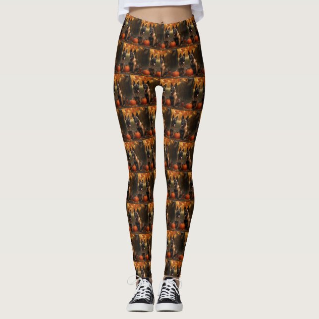 Belgiska Malinoi Puppy Autumn Delight Pumpkin Leggings (Framsida)
