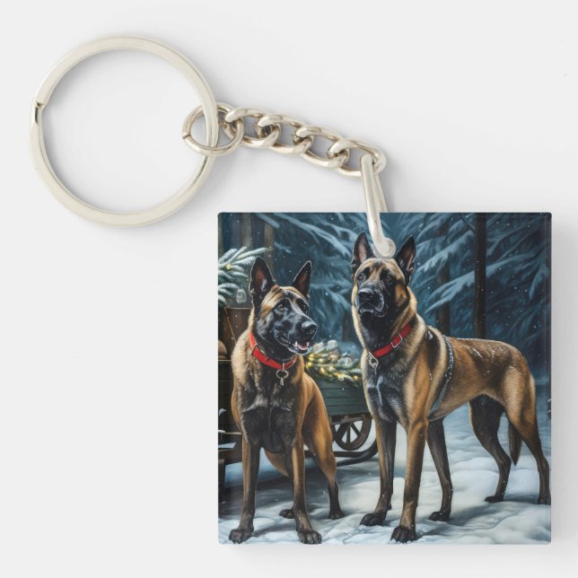 Belgiska Malinoi Snowy Sleigh-juldekretet (Framsidan)