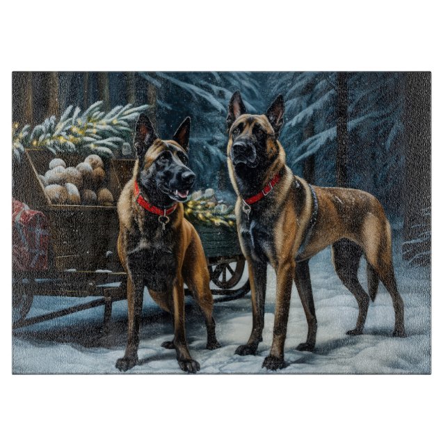 Belgiska Malinoi Snowy Sleigh-juldekretet (Framsidan)