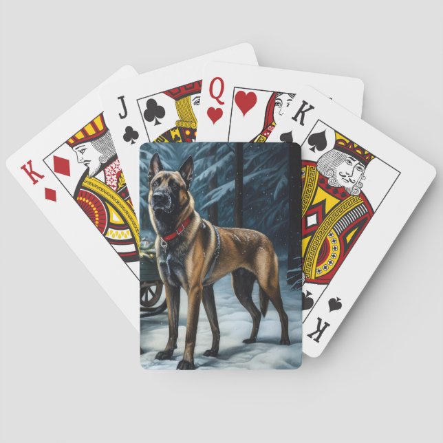 Belgiska Malinoi Snowy Sleigh-juldekretet Casinokort (Baksidan)