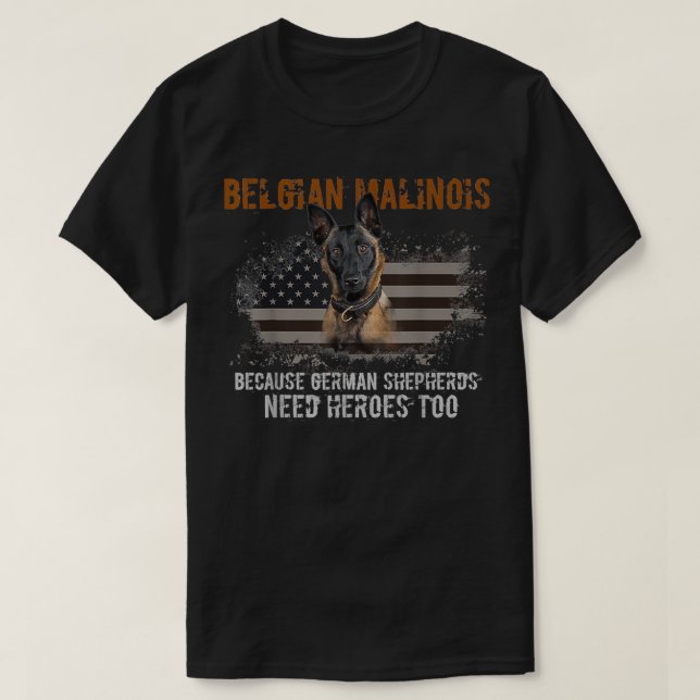 Belgiska malinois American Flagga Hund T Shirt (Design framsida)