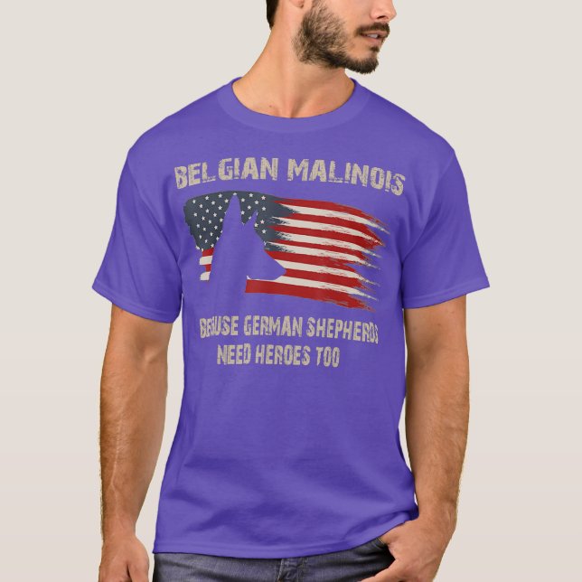 Belgiska malinois American Flagga Rolig hund Gift T Shirt (Framsida)