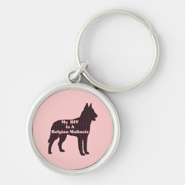 Belgiska Malinois BFF Rund Silverfärgad Nyckelring (Framsidan)