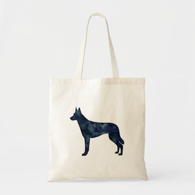 Belgiska Malinois Black Watercolor Silhouette Tygkasse (Framsidan)