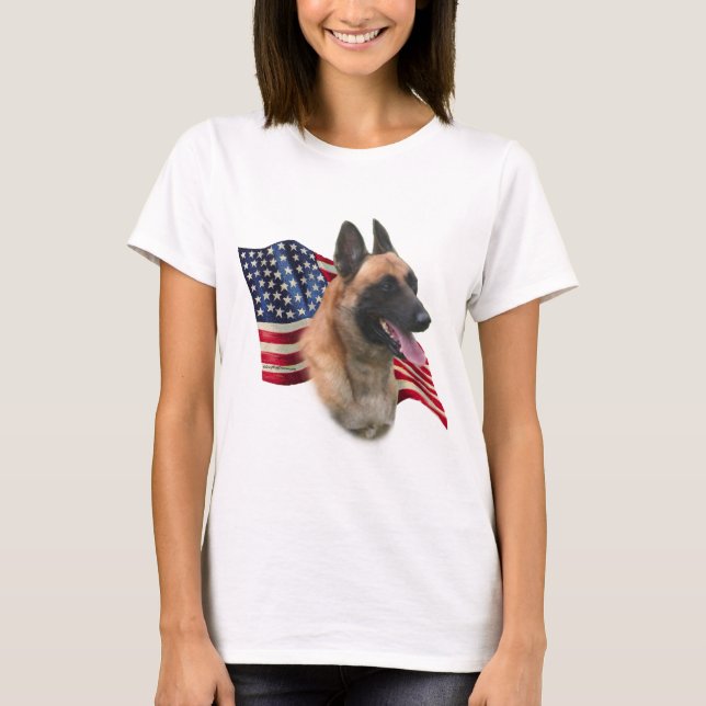 Belgiska Malinois Flagga T-shirt (Framsida)
