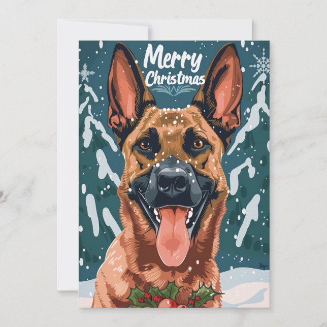 Belgiska Malinois God jul Julkort (Framsida)
