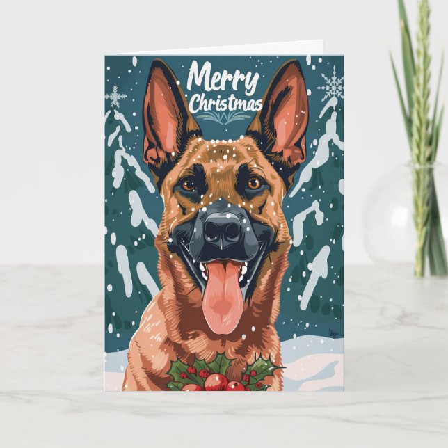 Belgiska Malinois God jul Personlig Helgkort (Framsida)