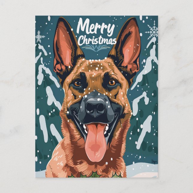 Belgiska Malinois God jul Vykort (Framsida)