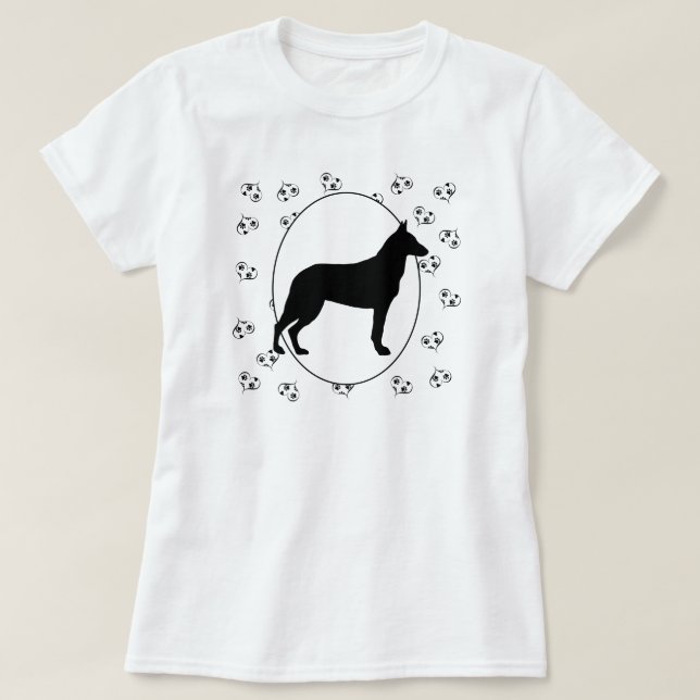 Belgiska Malinois Hearts och Tassavtryck Tee Shirt (Design framsida)