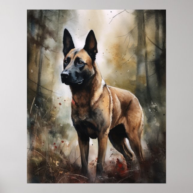 Belgiska Malinois Hund Art Print Poster (Framsidan)