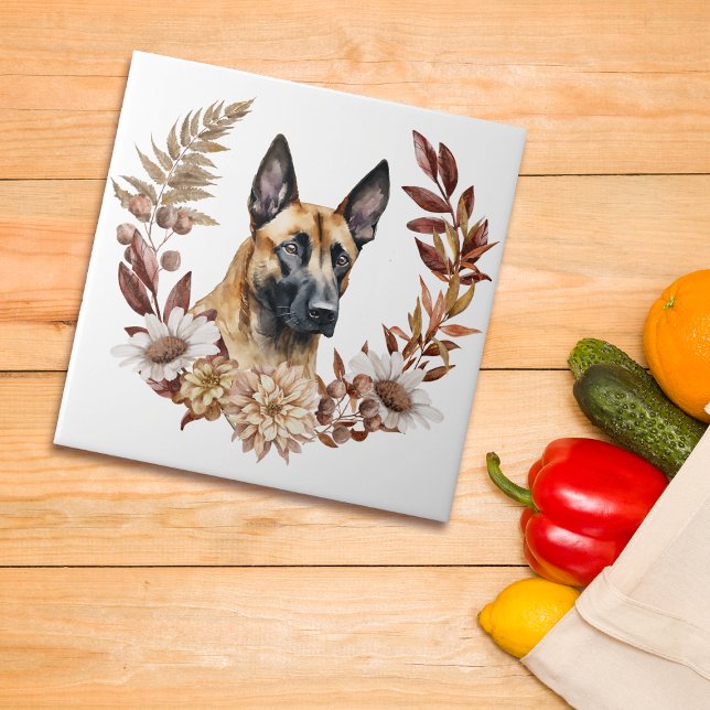 Belgiska Malinois Hund Autumn WAN Kakelplatta (Skapare uppladdad)
