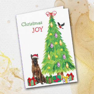 Belgiska Malinois Hund, Bird och Julgran Helgkort