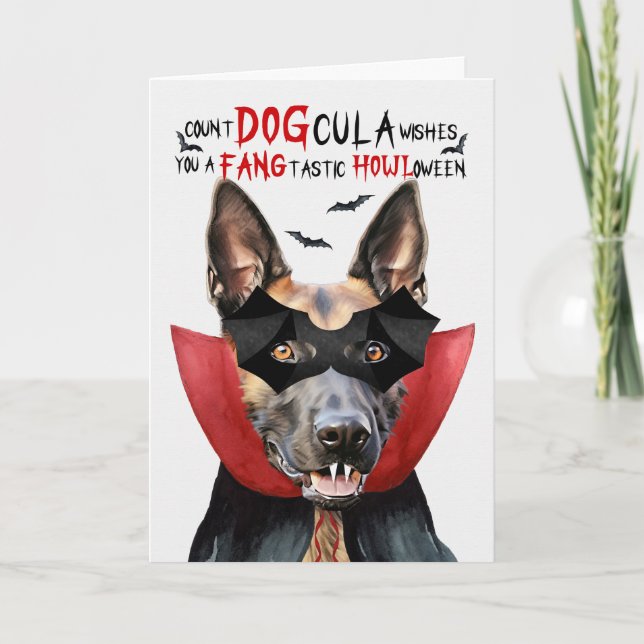 Belgiska Malinois Hund Funny Count DOGcula Hallowe Helgkort (Framsida)