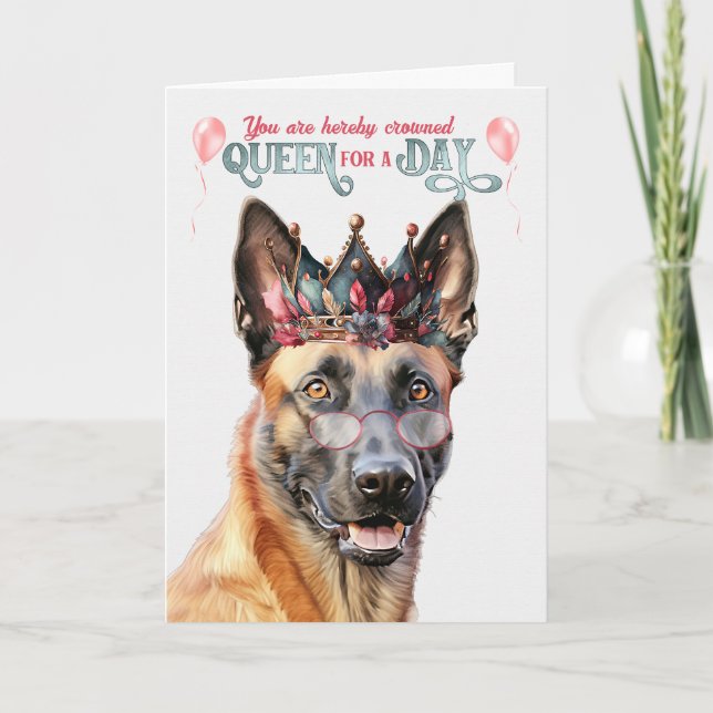 Belgiska Malinois Hund Queen for Day Funny Birthda Kort (Framsida)