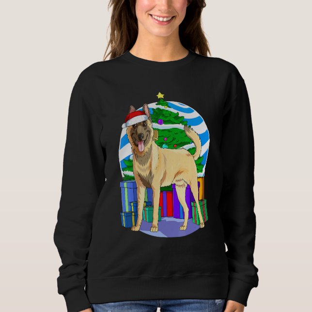 Belgiska malinois Hund Santa Julgran Decor T Shirt (Framsida)