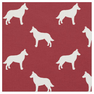 Belgiska Malinois Hund Silhouettes Red and White Tyg