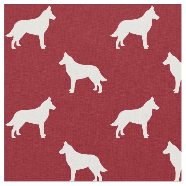 Belgiska Malinois Hund Silhouettes Red and White Tyg (Närbild)