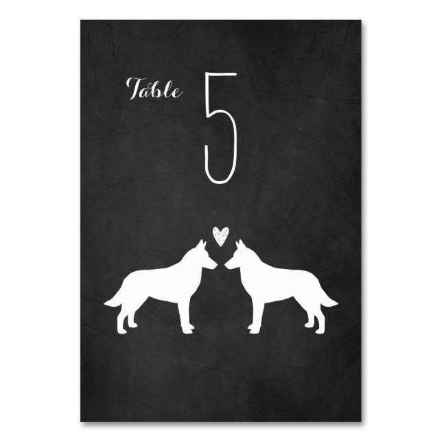 Belgiska Malinois Hund Silhouettes Wedding Recepti Bordsnummer (Framsidan)