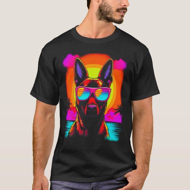 Belgiska Malinois Hund Sunglasses Party T Shirt (Framsida)