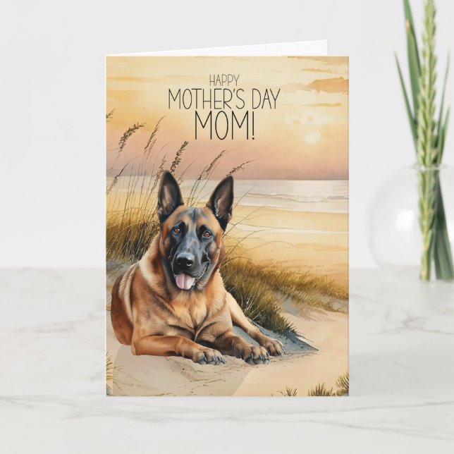 Belgiska Malinois Hund Sunset Beach Mors dag Helgkort (Framsida)