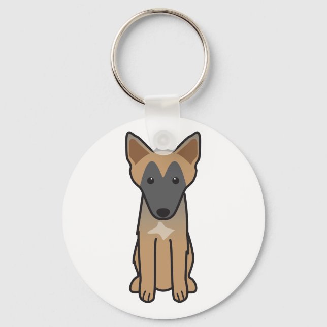 Belgiska Malinois Hund Tecknad Nyckelring (Framsida)