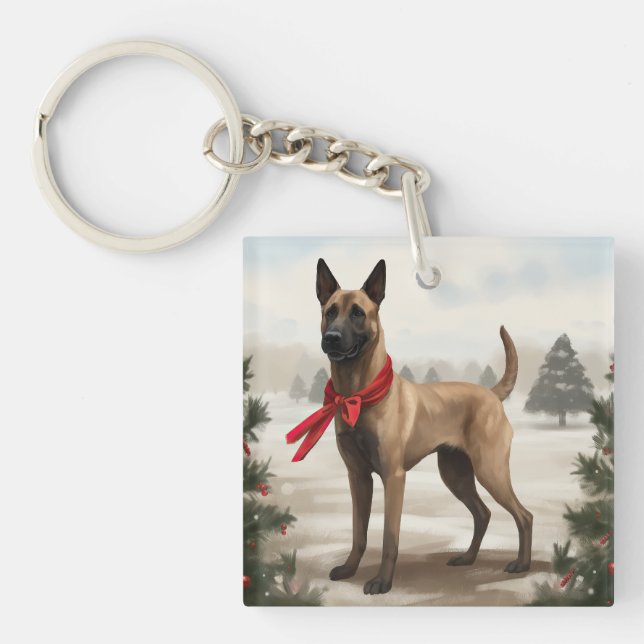 Belgiska Malinois Hund under julen i Snö (Framsidan)