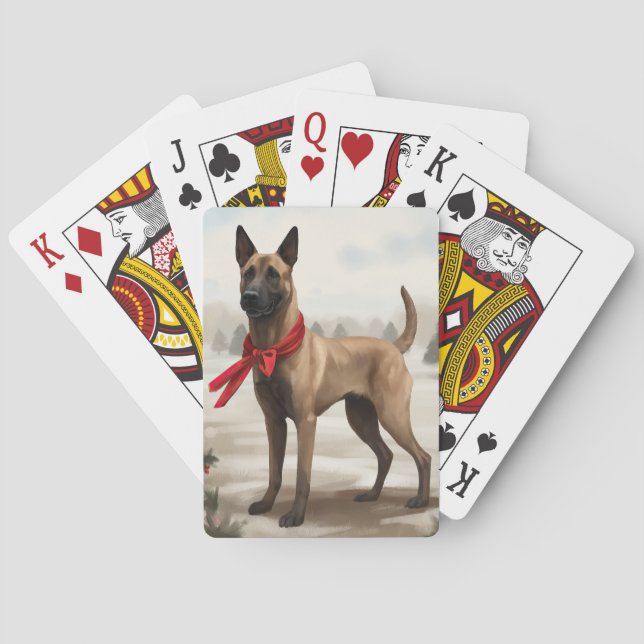 Belgiska Malinois Hund under julen i Snö Casinokort (Baksidan)