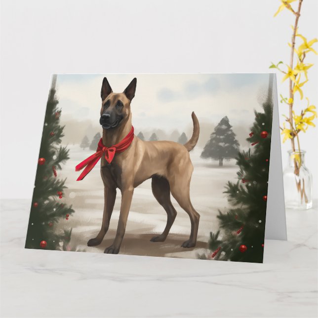Belgiska Malinois Hund under julen i Snö Kort (Gul blomma)