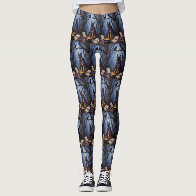 Belgiska Malinois Hund Whimsical Halloween Paintin Leggings (Framsida)