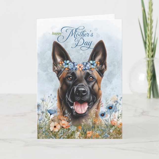 Belgiska Malinois Hund Wildblomma Mors dag Helgkort (Framsida)