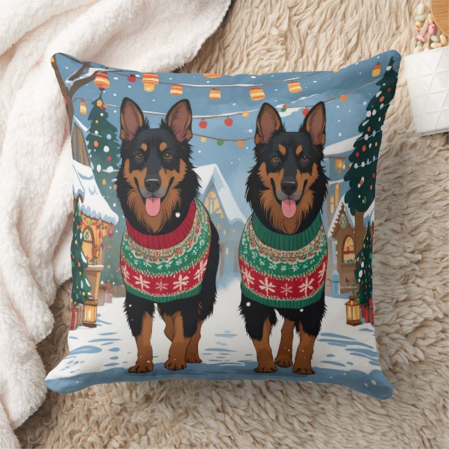 Belgiska Malinois-hundar Jul Snö Högtid  Kudde (Filt)