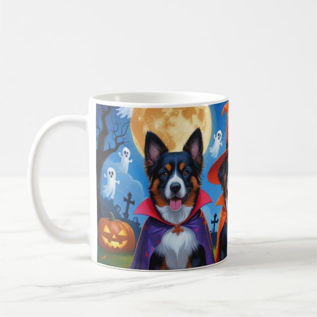 Belgiska Malinois Hundar Pumpkin Halloween Funny Kaffemugg (Vänster)
