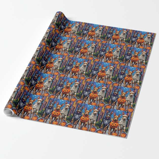 Belgiska Malinois-hundar som går runt på halloween Presentpapper (Utrullad)