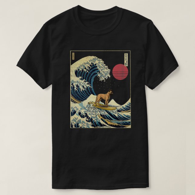 Belgiska Malinois Japanska Kanagawa Wave Funny Sur T Shirt (Design framsida)